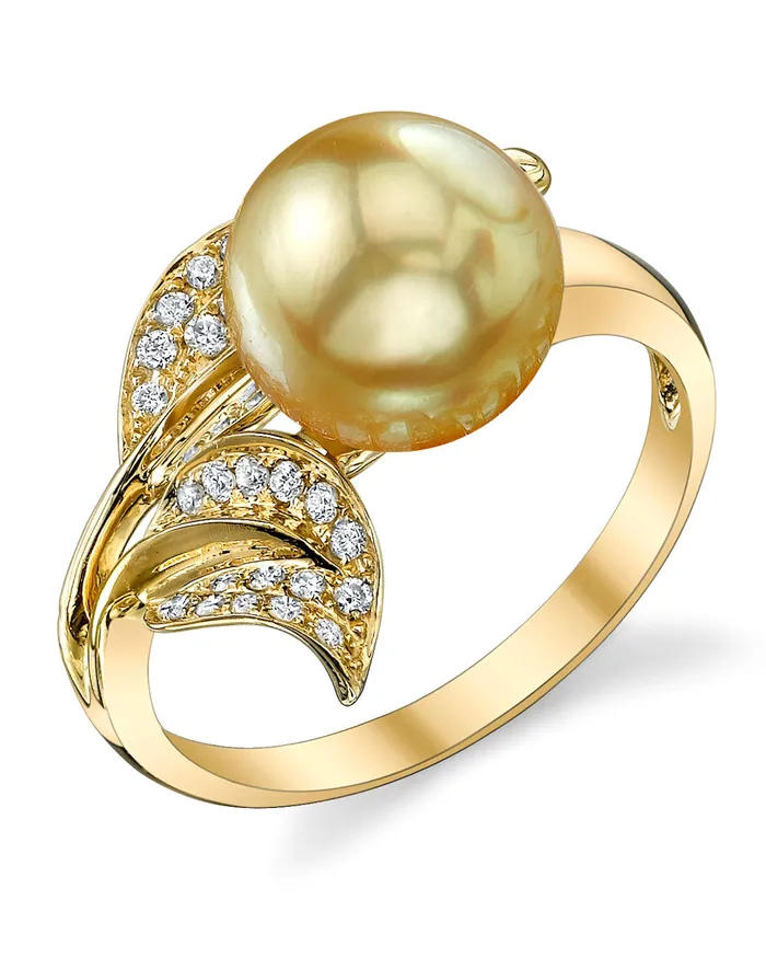 spt Rings Golden South Sea Pearl Diamond Hazakura Ring
