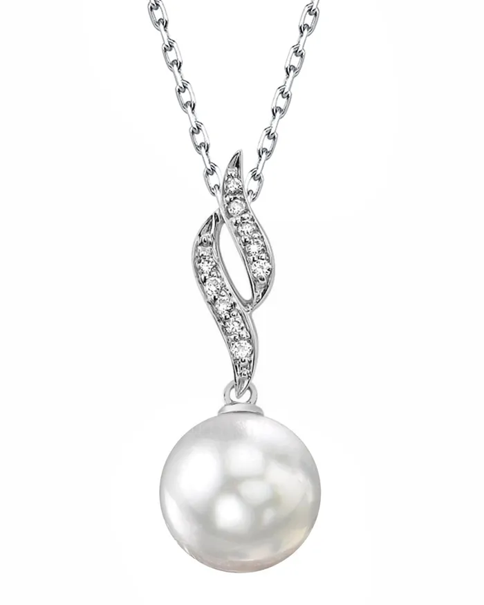 spt White South Sea Pearl Diamond Flame Pendant Necklaces