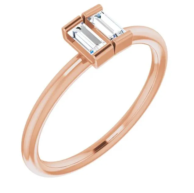 Straight Baguette Two Gemstone Bezel Ring FIRE BRILLIANCE Rings