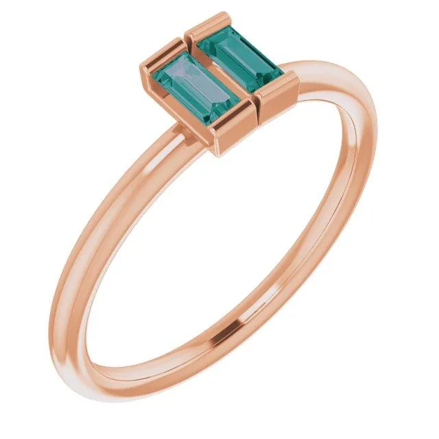 Straight Baguette Two Gemstone Bezel Ring FIRE BRILLIANCE Rings
