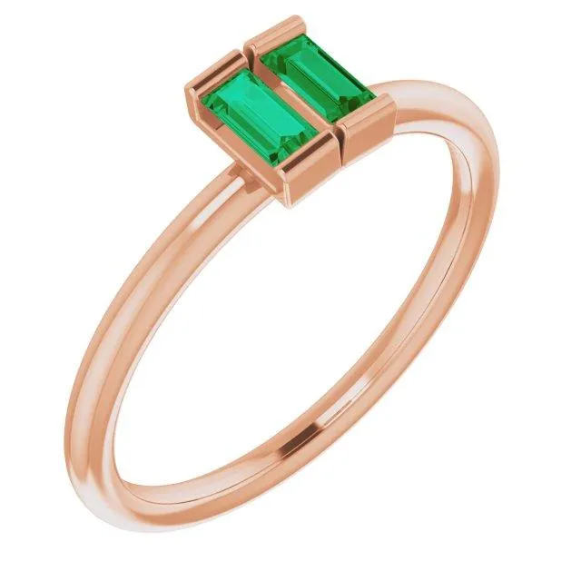 Straight Baguette Two Gemstone Bezel Ring FIRE BRILLIANCE Rings