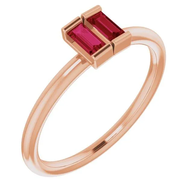 Straight Baguette Two Gemstone Bezel Ring FIRE BRILLIANCE Rings