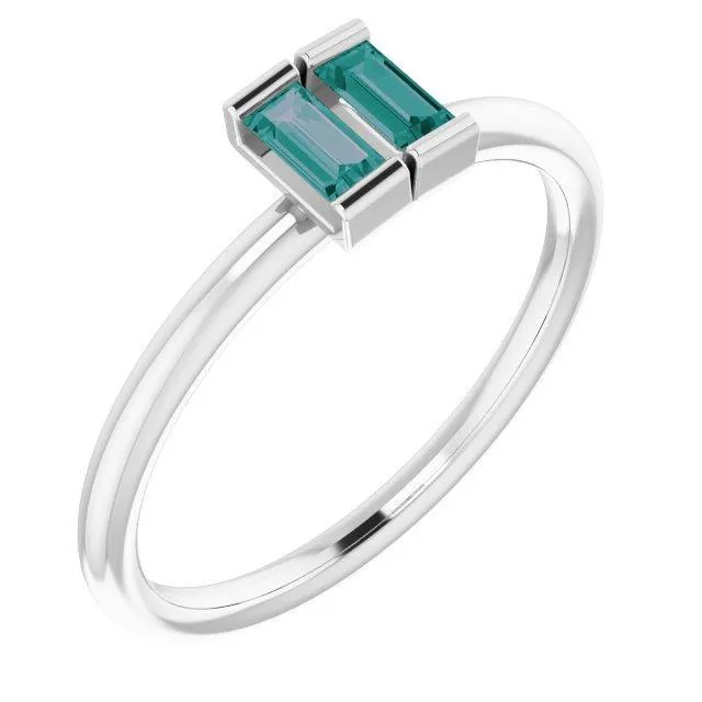 Straight Baguette Two Gemstone Bezel Ring FIRE BRILLIANCE Rings