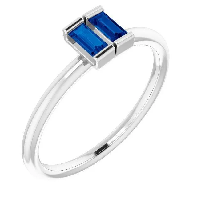 Straight Baguette Two Gemstone Bezel Ring FIRE BRILLIANCE Rings