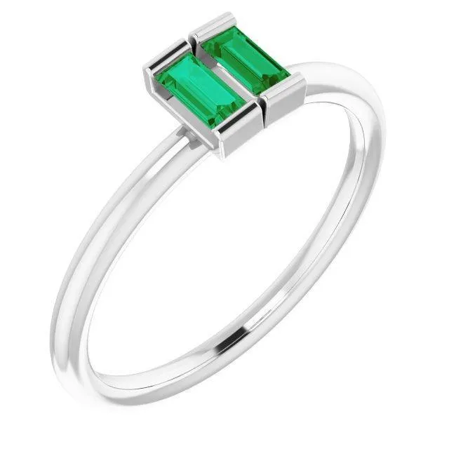 Straight Baguette Two Gemstone Bezel Ring FIRE BRILLIANCE Rings