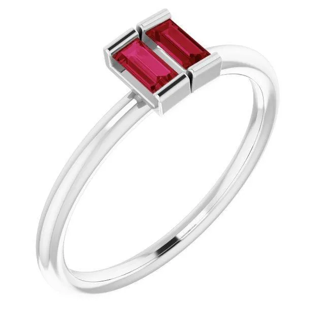 Straight Baguette Two Gemstone Bezel Ring FIRE BRILLIANCE Rings