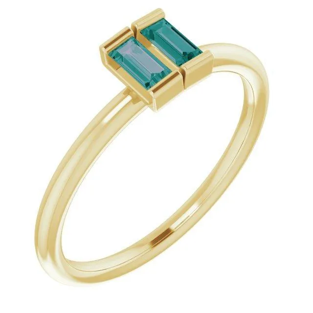 Straight Baguette Two Gemstone Bezel Ring FIRE BRILLIANCE Rings