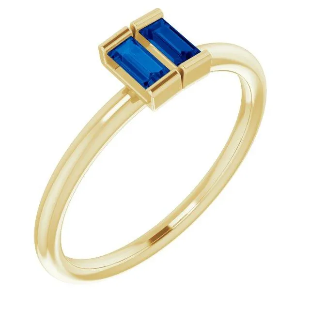 Straight Baguette Two Gemstone Bezel Ring FIRE BRILLIANCE Rings