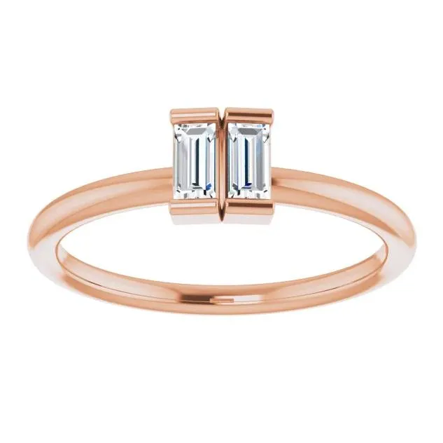 Straight Baguette Two Gemstone Bezel Ring FIRE BRILLIANCE Rings