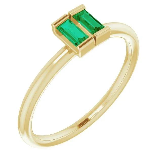 Straight Baguette Two Gemstone Bezel Ring FIRE BRILLIANCE Rings