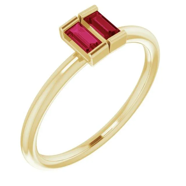 Straight Baguette Two Gemstone Bezel Ring FIRE BRILLIANCE Rings