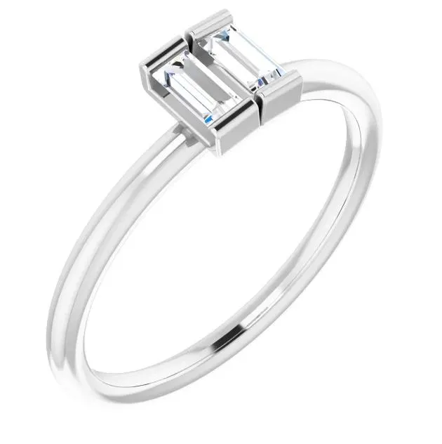 Straight Baguette Two Gemstone Bezel Ring FIRE BRILLIANCE Rings