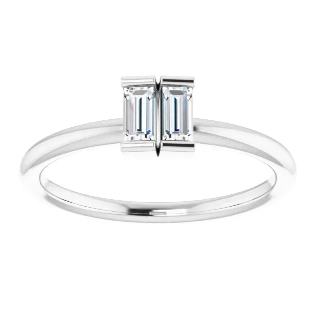 Straight Baguette Two Gemstone Bezel Ring FIRE BRILLIANCE Rings