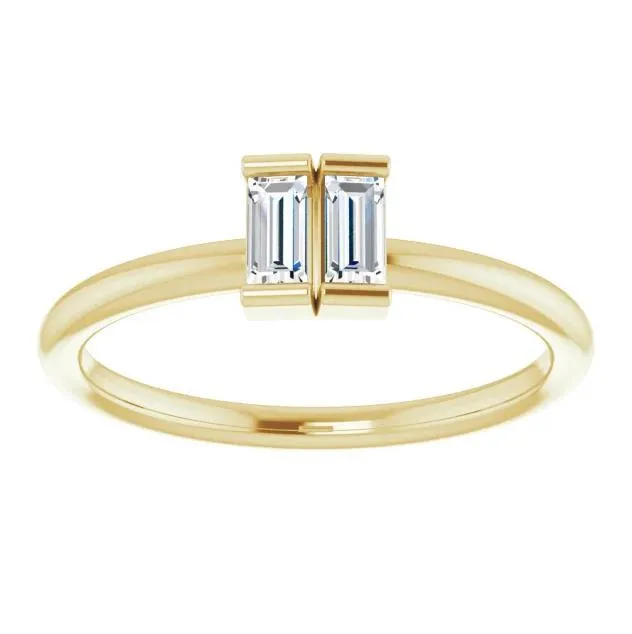 Straight Baguette Two Gemstone Bezel Ring FIRE BRILLIANCE Rings