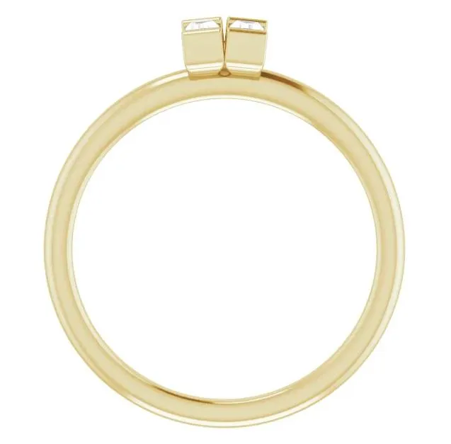 Straight Baguette Two Gemstone Bezel Ring FIRE BRILLIANCE Rings