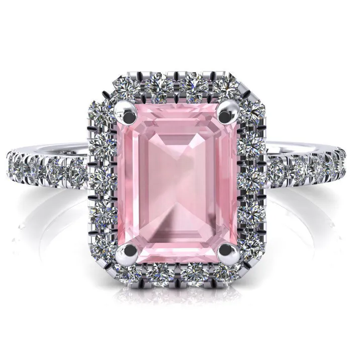Talia Emerald Pink Sapphire 4 Prong Halo 58 Micropave Engagement Ring Fire Brilliance Rings Talia Emerald Pink Sapphire 4 Prong Halo 58 Micropave Engagement Ring Fire Brilliance Rings