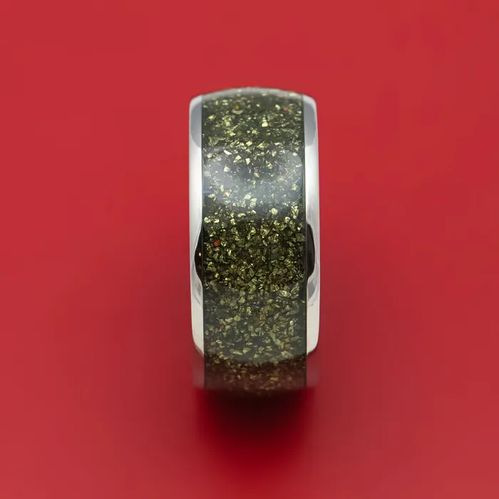 Titanium and Pyrite Mens Ring Custom Made Stone Inlay Band Lashbrook Rings Titanium and Pyrite Mens Ring Custom Made Stone Inlay Band Lashbrook Rings