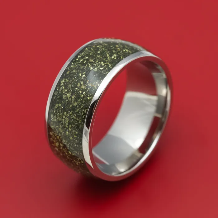 Titanium and Pyrite Mens Ring Custom Made Stone Inlay Band Lashbrook Rings Titanium and Pyrite Mens Ring Custom Made Stone Inlay Band Lashbrook Rings