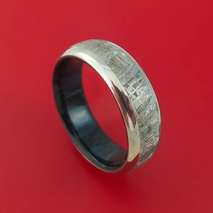 Titanium Ring with Gibeon Meteorite Inlay and Interior Hardwood Sleeve Custom Made Band Lashbrook Rings Titanium Ring with Gibeon Meteorite Inlay and Interior Hardwood Sleeve Custom Made Band Lashbrook Rings