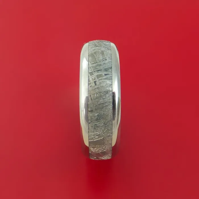 Titanium Ring with Gibeon Meteorite Inlay and Interior Hardwood Sleeve Custom Made Band Lashbrook Rings Titanium Ring with Gibeon Meteorite Inlay and Interior Hardwood Sleeve Custom Made Band Lashbrook Rings