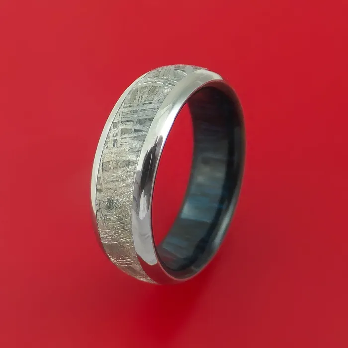 Titanium Ring with Gibeon Meteorite Inlay and Interior Hardwood Sleeve Custom Made Band Lashbrook Rings Titanium Ring with Gibeon Meteorite Inlay and Interior Hardwood Sleeve Custom Made Band Lashbrook Rings