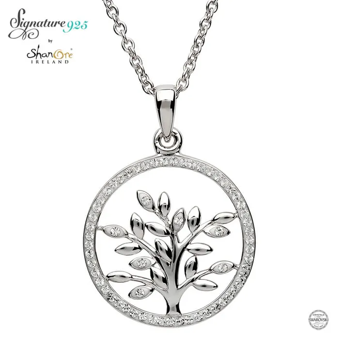 Tree Of Life Silver Pendant Adorned With Crystal Shanore Necklaces