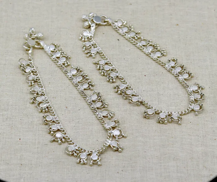 TRIBAL ORNAMENTS 10 Handmade sterling silver ankle bracelet charm anklets with fabulous hanging tiny drops excellent customized gifting jewelry ank210 Bracelets