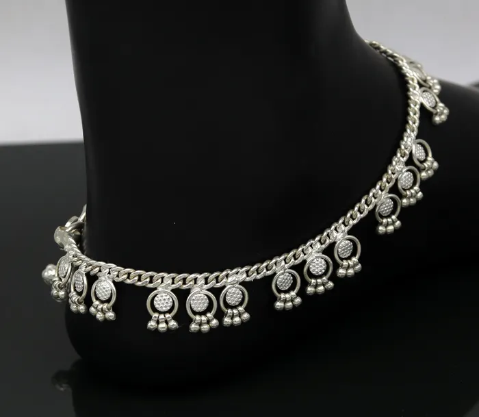 TRIBAL ORNAMENTS 10 Handmade sterling silver ankle bracelet charm anklets with fabulous hanging tiny drops excellent customized gifting jewelry ank210 Bracelets