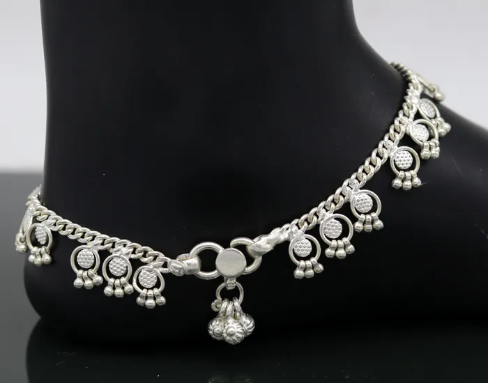 TRIBAL ORNAMENTS 10 Handmade sterling silver ankle bracelet charm anklets with fabulous hanging tiny drops excellent customized gifting jewelry ank210 Bracelets