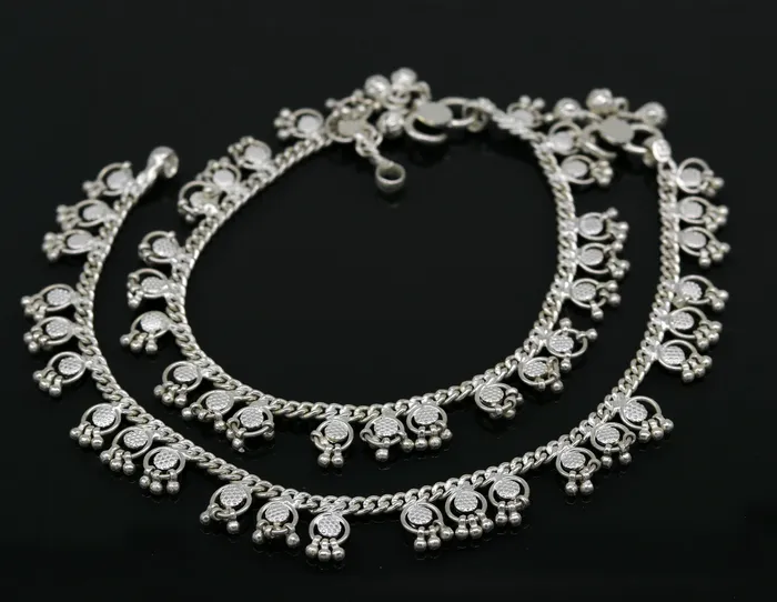 TRIBAL ORNAMENTS 10 Handmade sterling silver ankle bracelet charm anklets with fabulous hanging tiny drops excellent customized gifting jewelry ank210 Bracelets