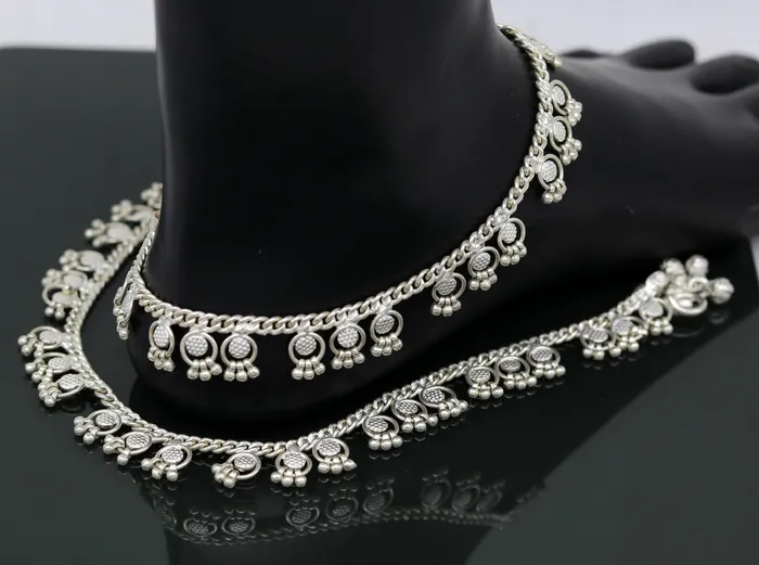 TRIBAL ORNAMENTS 10 Handmade sterling silver ankle bracelet charm anklets with fabulous hanging tiny drops excellent customized gifting jewelry ank210 Bracelets
