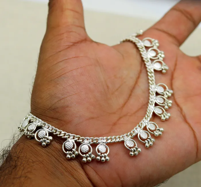 TRIBAL ORNAMENTS 10 Handmade sterling silver ankle bracelet charm anklets with fabulous hanging tiny drops excellent customized gifting jewelry ank210 Bracelets