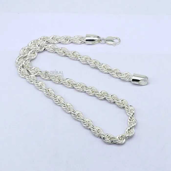 TRIBAL ORNAMENTS 2024 Heavy 8mm Rope chain 925 sterling silver handmade rope chain necklace chain plain bright silver trendy style mens chain ch570 Necklaces TRIBAL ORNAMENTS 2024 Heavy 8mm Rope chain 925 sterling silver handmade rope chain necklace chain plain bright silver trendy style mens chain ch570 Necklaces