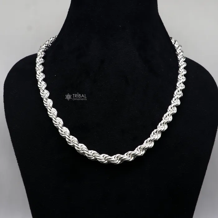TRIBAL ORNAMENTS 2024 Heavy 8mm Rope chain 925 sterling silver handmade rope chain necklace chain plain bright silver trendy style mens chain ch570 Necklaces TRIBAL ORNAMENTS 2024 Heavy 8mm Rope chain 925 sterling silver handmade rope chain necklace chain plain bright silver trendy style mens chain ch570 Necklaces