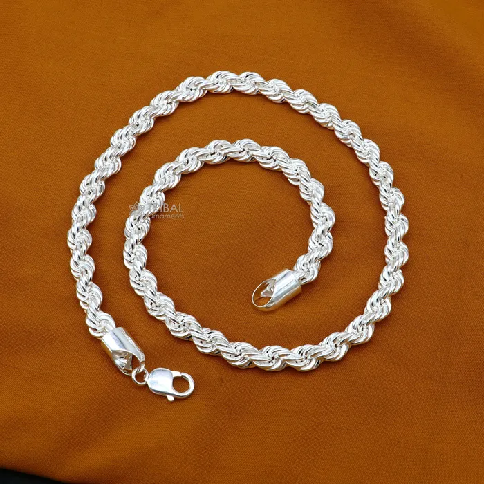 TRIBAL ORNAMENTS 2024 Heavy 8mm Rope chain 925 sterling silver handmade rope chain necklace chain plain bright silver trendy style mens chain ch570 Necklaces TRIBAL ORNAMENTS 2024 Heavy 8mm Rope chain 925 sterling silver handmade rope chain necklace chain plain bright silver trendy style mens chain ch570 Necklaces