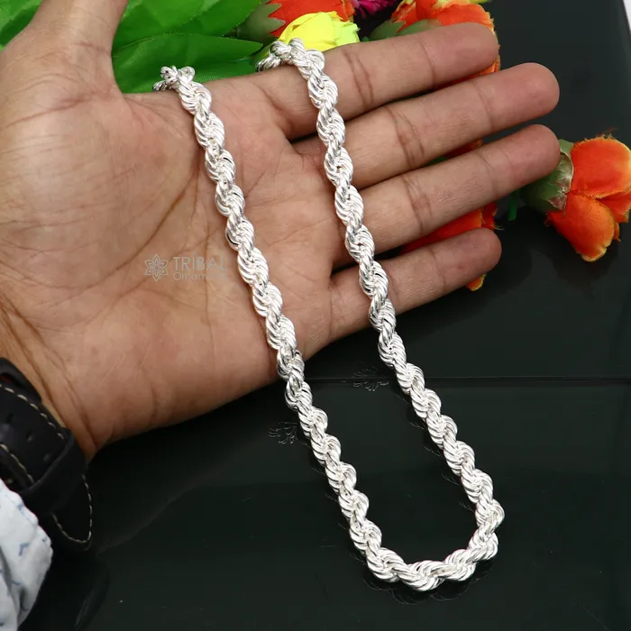 TRIBAL ORNAMENTS 2024 Heavy 8mm Rope chain 925 sterling silver handmade rope chain necklace chain plain bright silver trendy style mens chain ch570 Necklaces TRIBAL ORNAMENTS 2024 Heavy 8mm Rope chain 925 sterling silver handmade rope chain necklace chain plain bright silver trendy style mens chain ch570 Necklaces