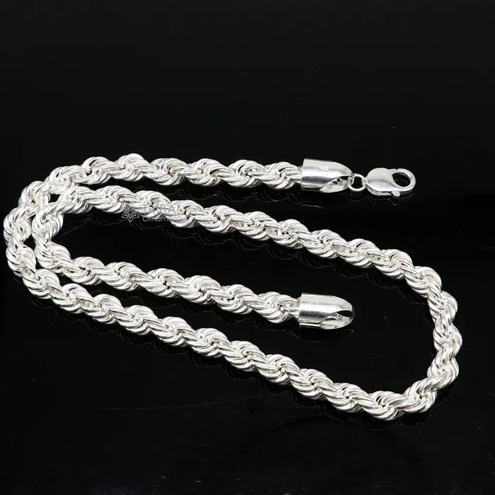 TRIBAL ORNAMENTS 2024 Heavy 8mm Rope chain 925 sterling silver handmade rope chain necklace chain plain bright silver trendy style mens chain ch570 Necklaces TRIBAL ORNAMENTS 2024 Heavy 8mm Rope chain 925 sterling silver handmade rope chain necklace chain plain bright silver trendy style mens chain ch570 Necklaces