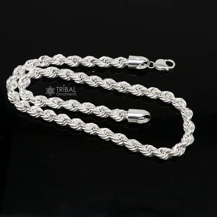 TRIBAL ORNAMENTS 2024 Heavy 8mm Rope chain 925 sterling silver handmade rope chain necklace chain plain bright silver trendy style mens chain ch570 Necklaces TRIBAL ORNAMENTS 2024 Heavy 8mm Rope chain 925 sterling silver handmade rope chain necklace chain plain bright silver trendy style mens chain ch570 Necklaces