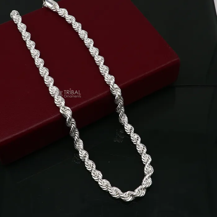TRIBAL ORNAMENTS 2024 Heavy 8mm Rope chain 925 sterling silver handmade rope chain necklace chain plain bright silver trendy style mens chain ch570 Necklaces TRIBAL ORNAMENTS 2024 Heavy 8mm Rope chain 925 sterling silver handmade rope chain necklace chain plain bright silver trendy style mens chain ch570 Necklaces