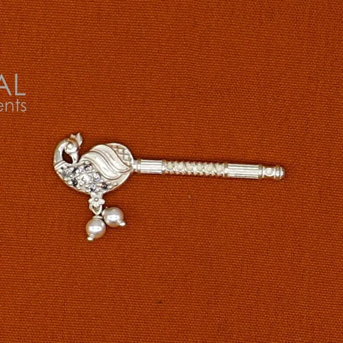 TRIBAL ORNAMENTS 35cm Flute divine 925 sterling silver handmade peacock design idol Krishna flute silver bansuri laddu Gopala flute Krishna flute su1260 Rings