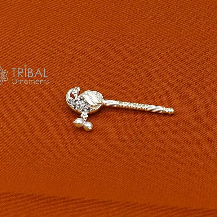 TRIBAL ORNAMENTS 35cm Flute divine 925 sterling silver handmade peacock design idol Krishna flute silver bansuri laddu Gopala flute Krishna flute su1260 Rings
