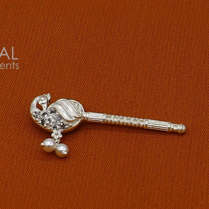 TRIBAL ORNAMENTS 35cm Flute divine 925 sterling silver handmade peacock design idol Krishna flute silver bansuri laddu Gopala flute Krishna flute su1260 Rings
