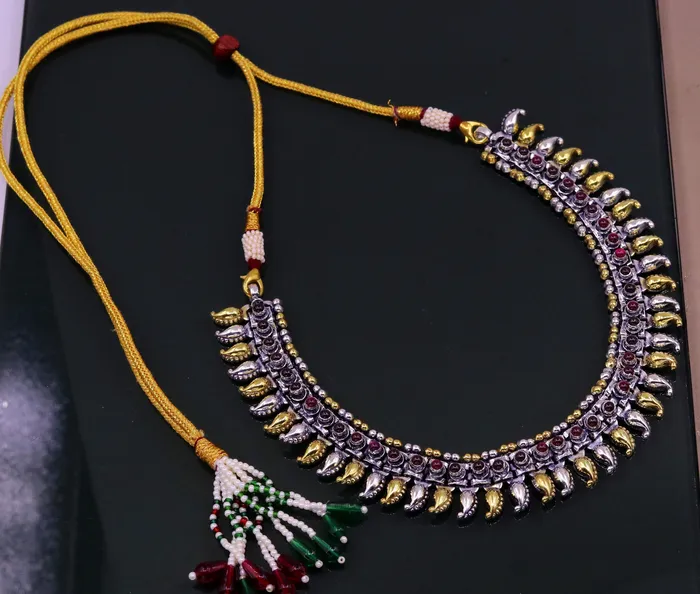 TRIBAL ORNAMENTS 925 sterling silver dual tone mango ankle bracelet or necklace multipurpose tribal ethnic jewelry charm necklaceanklet bellydance ank111 Necklaces