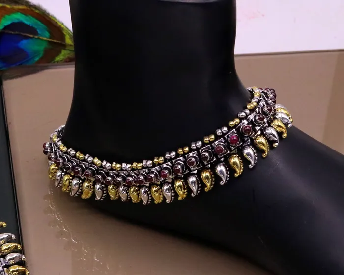 TRIBAL ORNAMENTS 925 sterling silver dual tone mango ankle bracelet or necklace multipurpose tribal ethnic jewelry charm necklaceanklet bellydance ank111 Necklaces