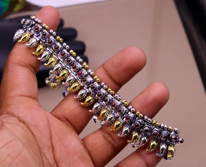 TRIBAL ORNAMENTS 925 sterling silver dual tone mango ankle bracelet or necklace multipurpose tribal ethnic jewelry charm necklaceanklet bellydance ank111 Necklaces
