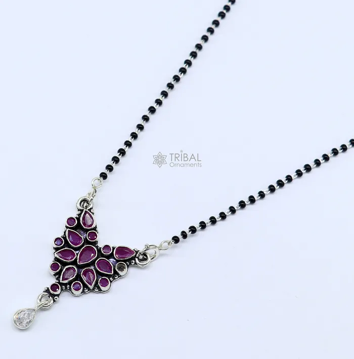 TRIBAL ORNAMENTS 925 sterling silver handmade delicate black beaded chain and fabulous cut stone pendant amazing brides mangalsutra necklace from india ms46 Necklaces TRIBAL ORNAMENTS 925 sterling silver handmade delicate black beaded chain and fabulous cut stone pendant amazing brides mangalsutra necklace from india ms46 Necklaces