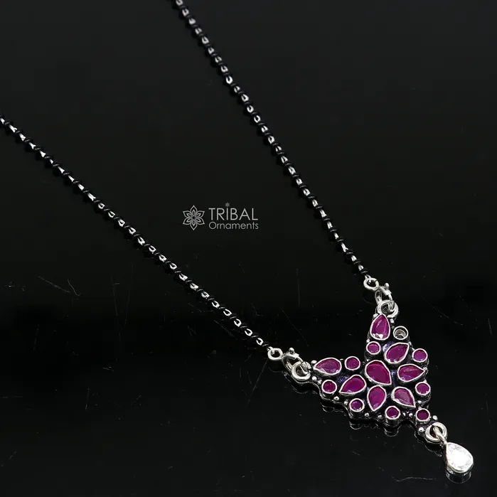 TRIBAL ORNAMENTS 925 sterling silver handmade delicate black beaded chain and fabulous cut stone pendant amazing brides mangalsutra necklace from india ms46 Necklaces TRIBAL ORNAMENTS 925 sterling silver handmade delicate black beaded chain and fabulous cut stone pendant amazing brides mangalsutra necklace from india ms46 Necklaces