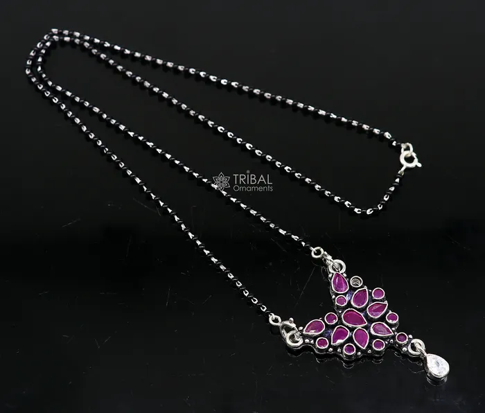 TRIBAL ORNAMENTS 925 sterling silver handmade delicate black beaded chain and fabulous cut stone pendant amazing brides mangalsutra necklace from india ms46 Necklaces TRIBAL ORNAMENTS 925 sterling silver handmade delicate black beaded chain and fabulous cut stone pendant amazing brides mangalsutra necklace from india ms46 Necklaces