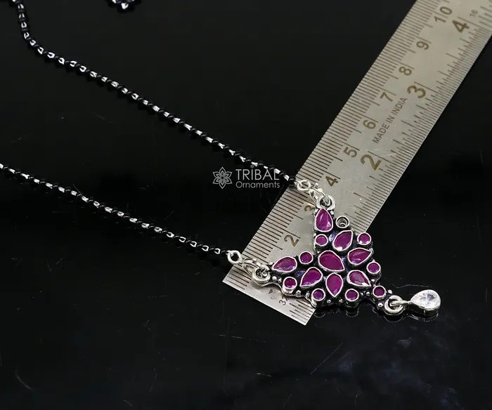 TRIBAL ORNAMENTS 925 sterling silver handmade delicate black beaded chain and fabulous cut stone pendant amazing brides mangalsutra necklace from india ms46 Necklaces TRIBAL ORNAMENTS 925 sterling silver handmade delicate black beaded chain and fabulous cut stone pendant amazing brides mangalsutra necklace from india ms46 Necklaces