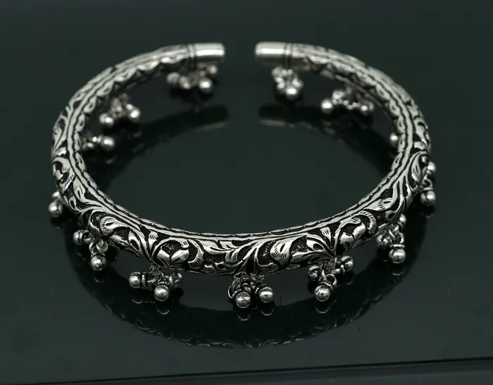 TRIBAL ORNAMENTS Bracelets 925 pure silver Vintage antique design handmade gorgeous oxidized foot kada ankle bracelet tribal ethnic silver jewelry sak27